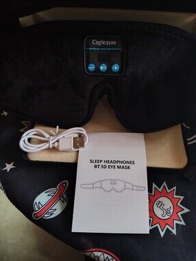 😴👂 NEW Coglesyas Bluetooth 3D Sleep Headphones Eye Mask - Black 😴👂